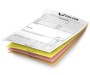 Four part ncr form with white, yellow, pink, orange sheets.