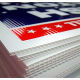 Fluted coroplast sign printed red and blue.