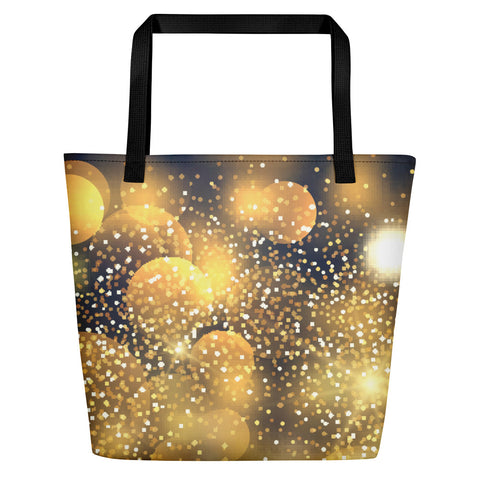 All-over printed beach bag with sparkly image.