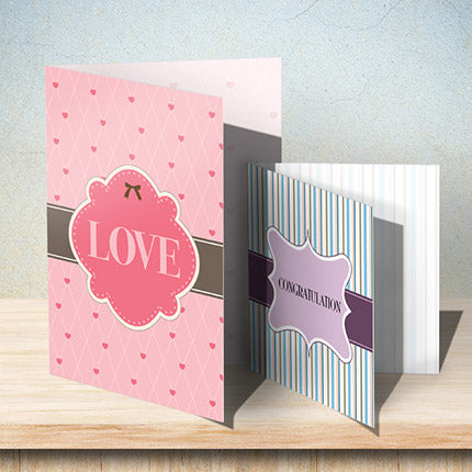 Folded full color printed greeting cards.