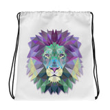 Drawstring bag custom printed with colorful polygonal lion head.