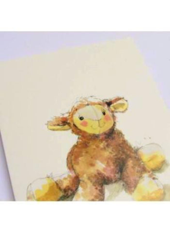 Natural white card stock greeting card with lamb illustration.