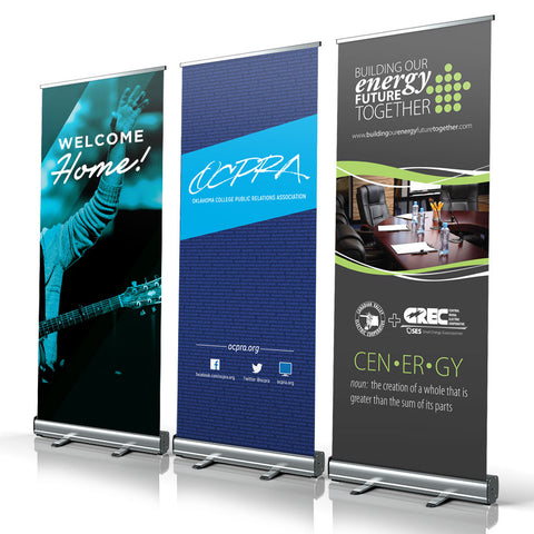 Retractable banners with stand; pop up banners.